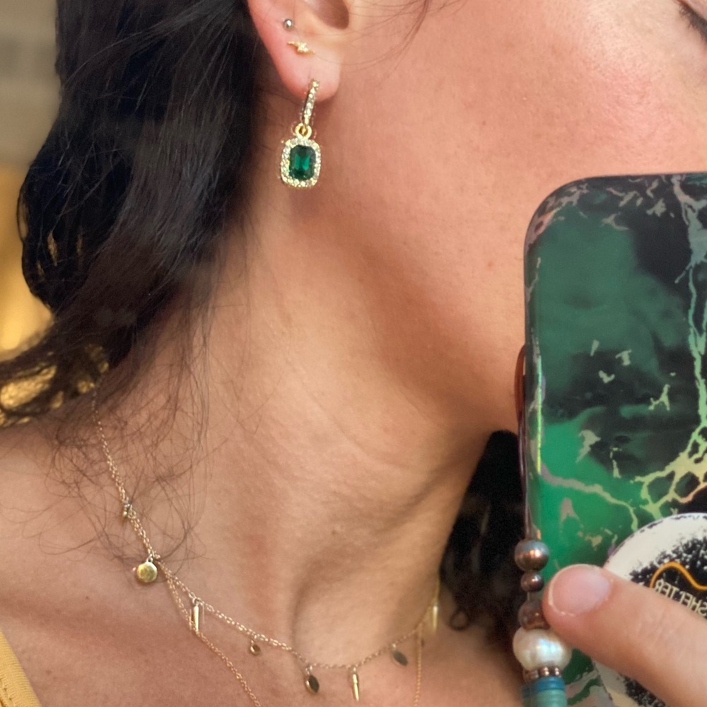 Gold and Green Gemstone Drop Earrings - Picture 5 of 6